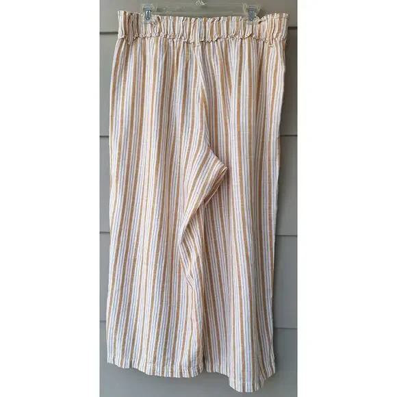 a.n.a. High Elastic Waist Wide Leg Cropped Linen Cotton Casual Striped Pants  L - Picture 2 of 11